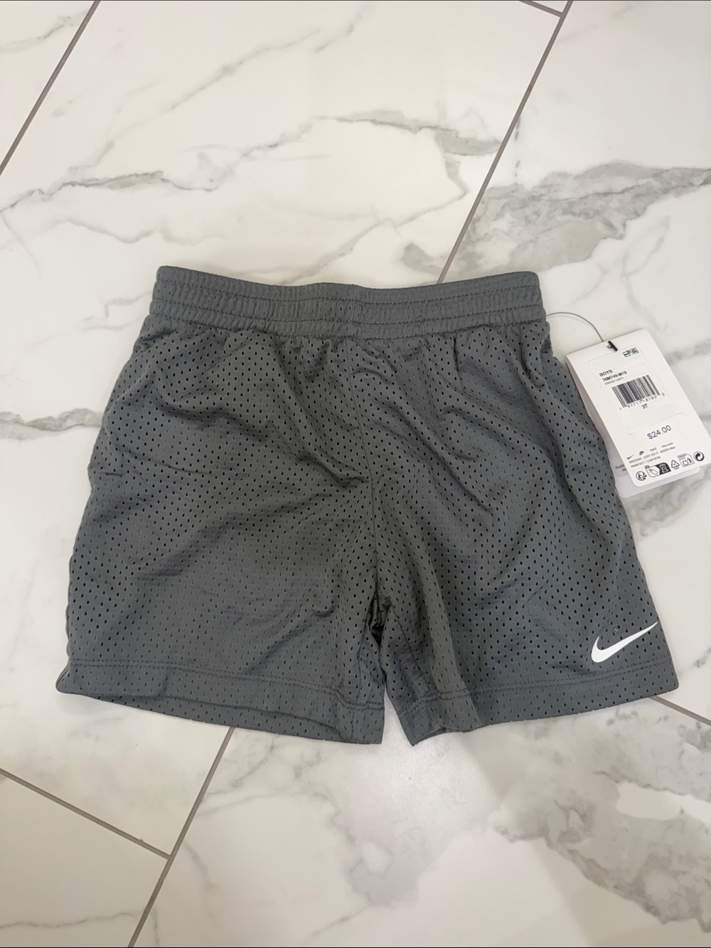 Nike Kids Gray Perforated Athletic Shorts with White Swoosh